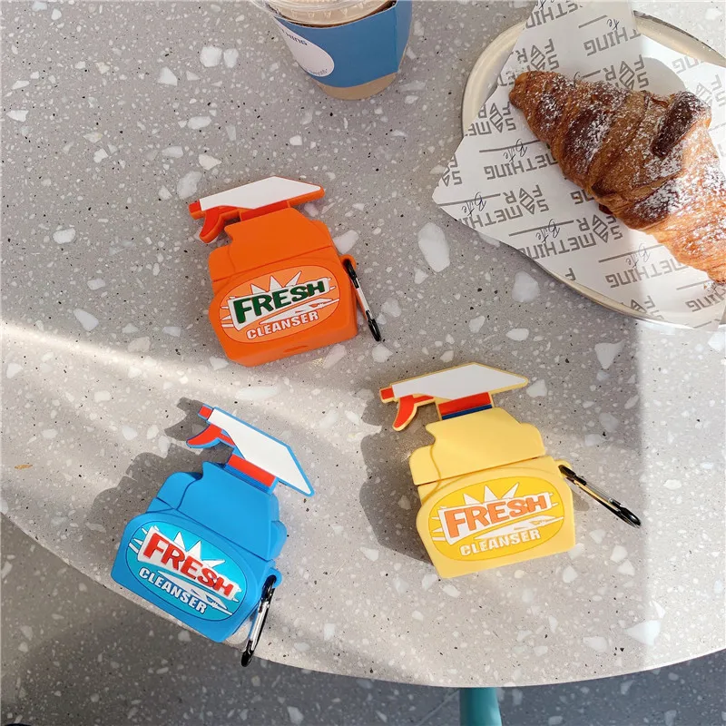 Для AirPods Pro Чехол 3D милый мультфильм свежее очищающее средство Бутылка Забавный