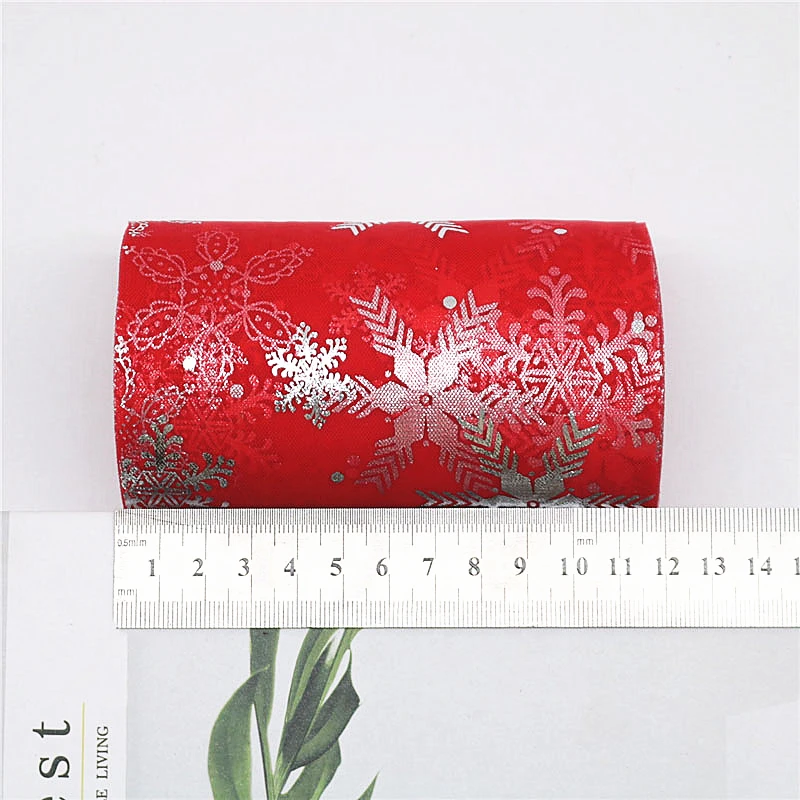 12 см * 25 ярдов блестящая красочная Снежинка тюль в рулоне Рождественское