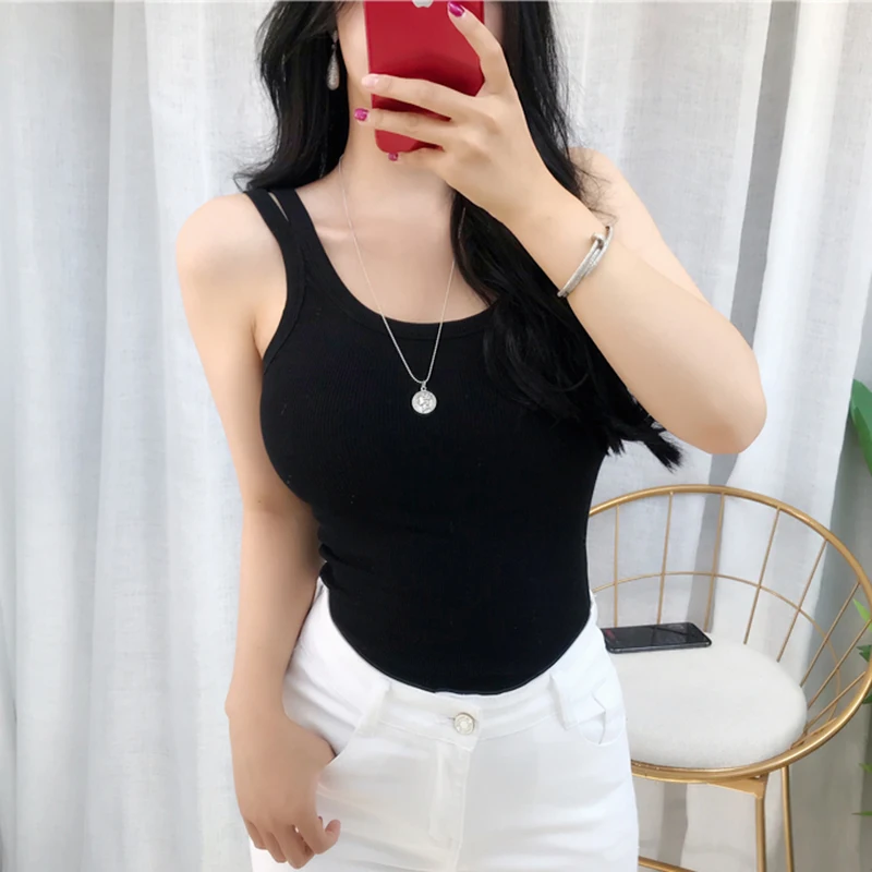 Женский ТРИКОТАЖНЫЙ УКОРОЧЕННЫЙ ТОП AOSSVIAO белая тонкая Базовая футболка без