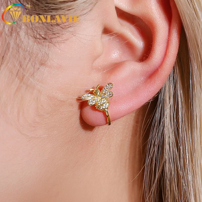 

BONLAVIE New Earrings Cute Bee Ear Clip No Earrings Female Taping Insect Ear Bone Clip Wholesale