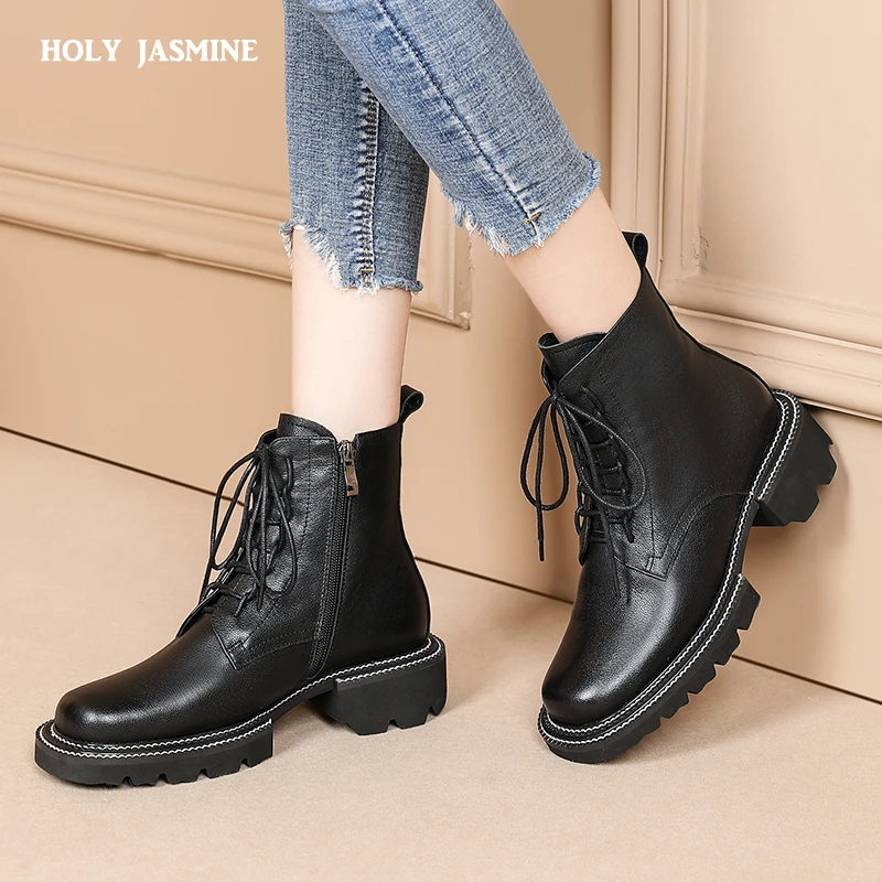 Boots Female Women Shoes Ankle 2020 Autumn Winter British Wind Genuine Leather Thick with Short Boots Motorcycle Martin Shoes Boots Female Women Shoes Ankle 2020 Autumn Winter British Wind Genuine Leather Thick with Short Boots Motorcycle Martin Shoes