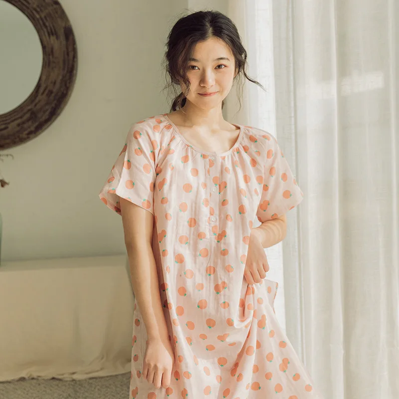 

Gauze Print bath robe Summer Cotton Sleepwear Pyjamas comfortable Women basic dress maxi long Modal Sleepwear пижама
