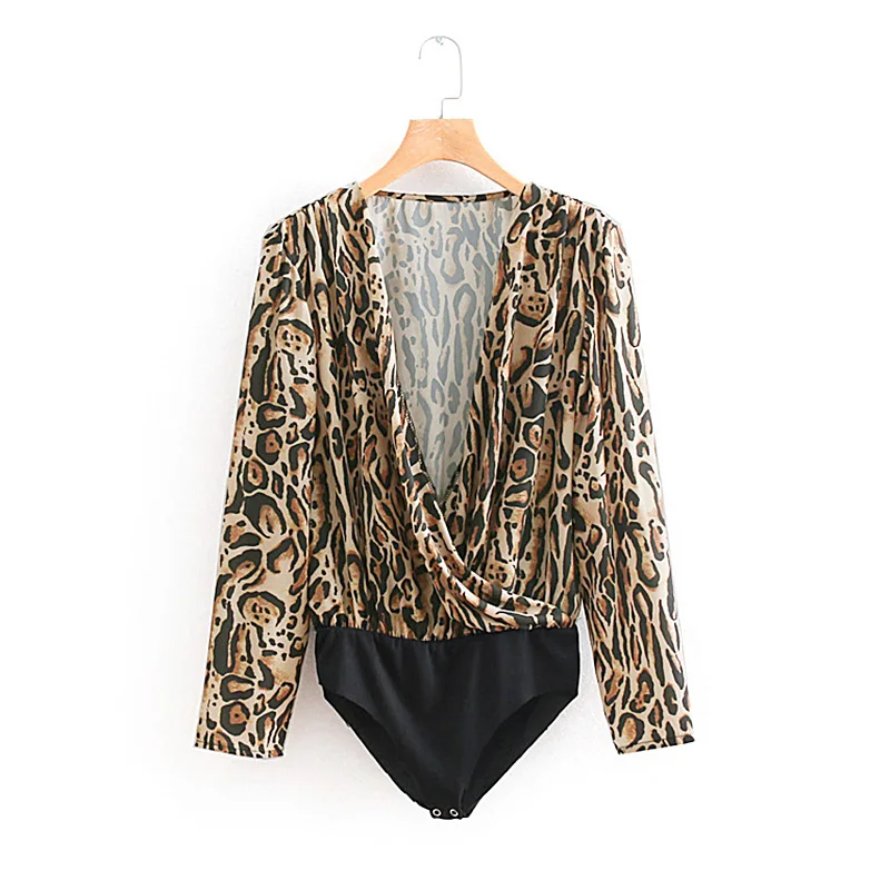 Винтажное сексуальное боди на завязке с леопардовым принтом Женская мода 2019