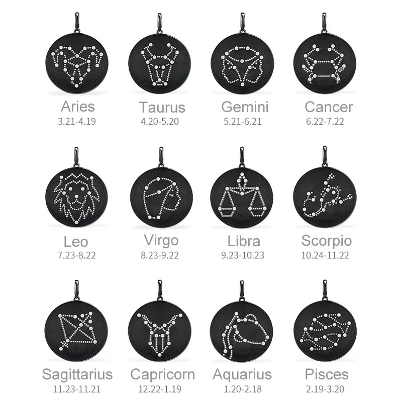 Цепочка Женская Регулируемая из серебра 925 пробы с кулоном 12 созвездий фианитами