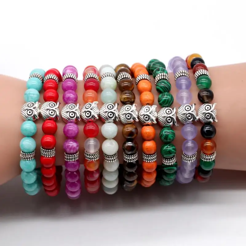 10 шт. совы очаровательный натуральный камень Strand браслеты регулируемые