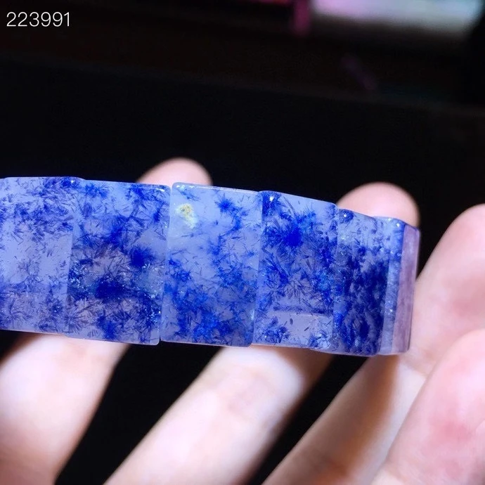 

Genuine Natural Blue Dumortierite Quartz Rutilated Crystal Bracelet 16.6/9.6mm Women Men Gemstone Rectangle Beads Reiki AAAAAA