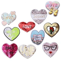 fashion kiss sequin heart shaped icon embroidery applique patches for kawaii clothes diy iron on badges on a backpack