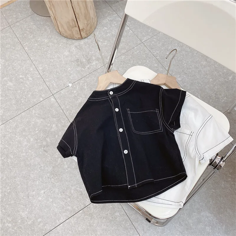 7557 Детская рубашка Летняя 2021 детская блуза для мальчика белая с короткими