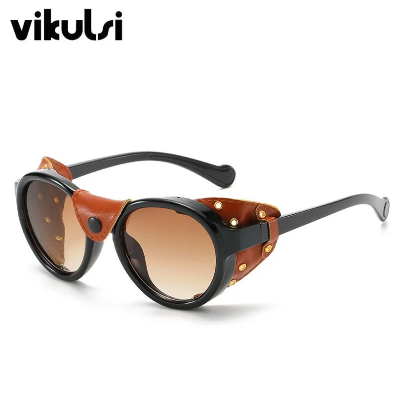

Gothic Punk Men Pilot Sunglasses Women 2020 Fashion Luxury PU Windproof Oversized Round Sunglasses For Female Men Shades UV400