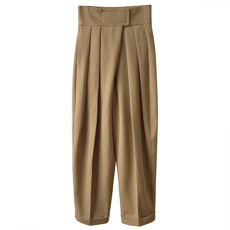 

High Waist Design Velcro Suit Pants Women Spring Loose Wide Leg Pants OL Style All Match Loose Plus Size Oversized Trousers