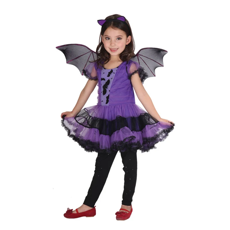 

Halloween Girl Kids Purple Bat Wing Design Witch Dress Children's Day Costume Party Children Fancy Dress Christmas Gift