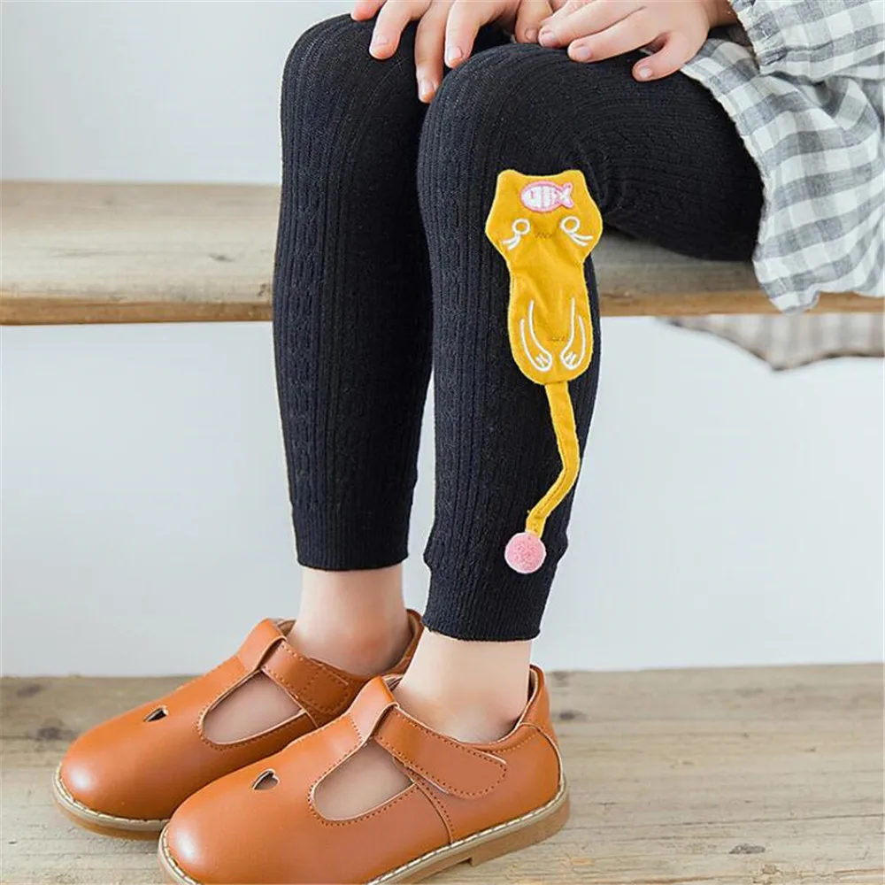 Леггинсы для девочек однотонные облегающие штаны с рисунком Детские Зимние