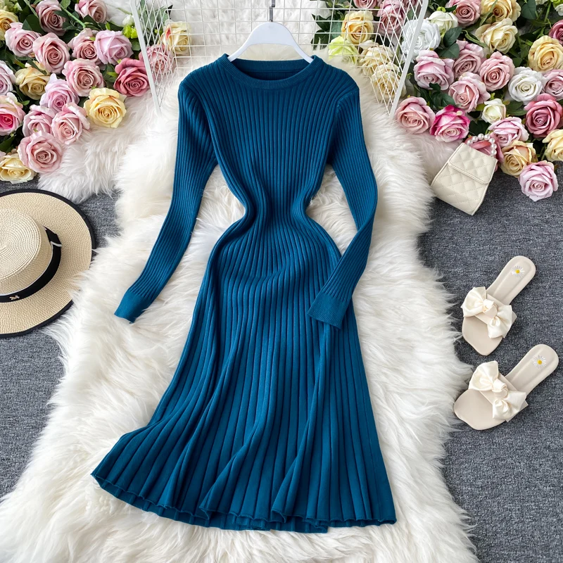 Женское трикотажное платье ALPHALMODA элегантное Плиссированное с длинными рукавами