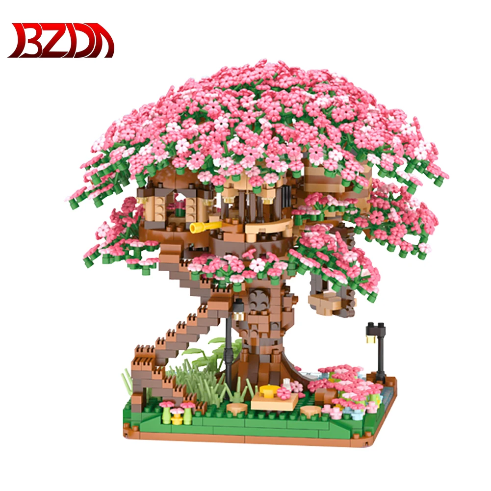 

SEMBO Street View Sakura Inari Shrine Tree House Building Block Cherry Blossom House Tree Construct Brick Children Toys