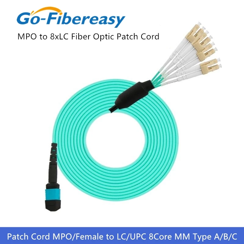 

Оптоволоконный патч-корд OM3 MPO-F-8xLC/UPC, многомодовый патч-корд 40G QSFP + до 8xLC MPO, патч-корд типа A/B/ C