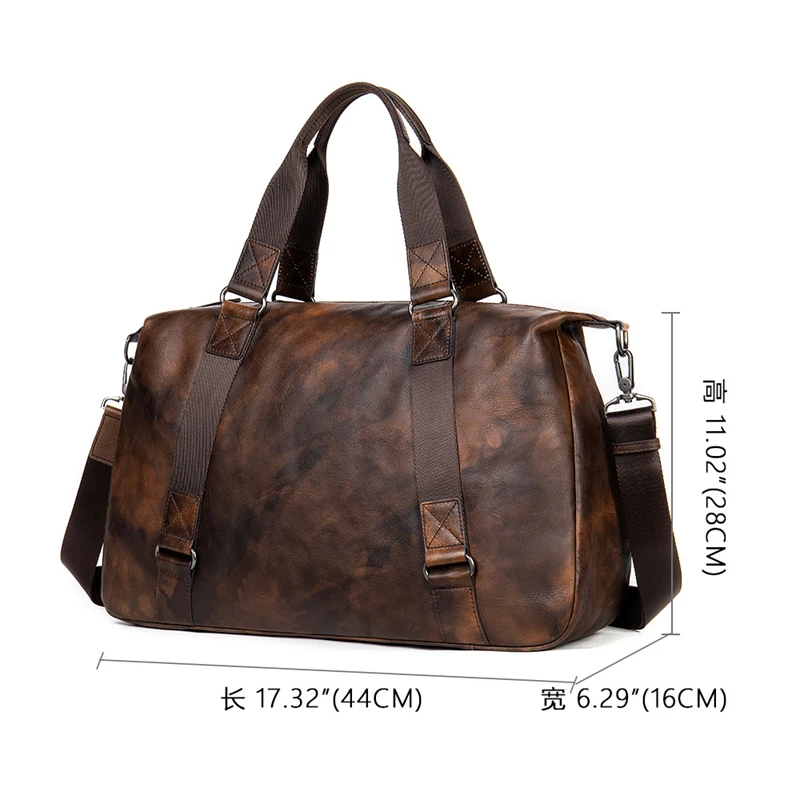 Men's Genuine Leather Travel Bag Men Vintage Large Capacity Duffle Bag Luggage Male Messenger Shoulder Bags For 15.6