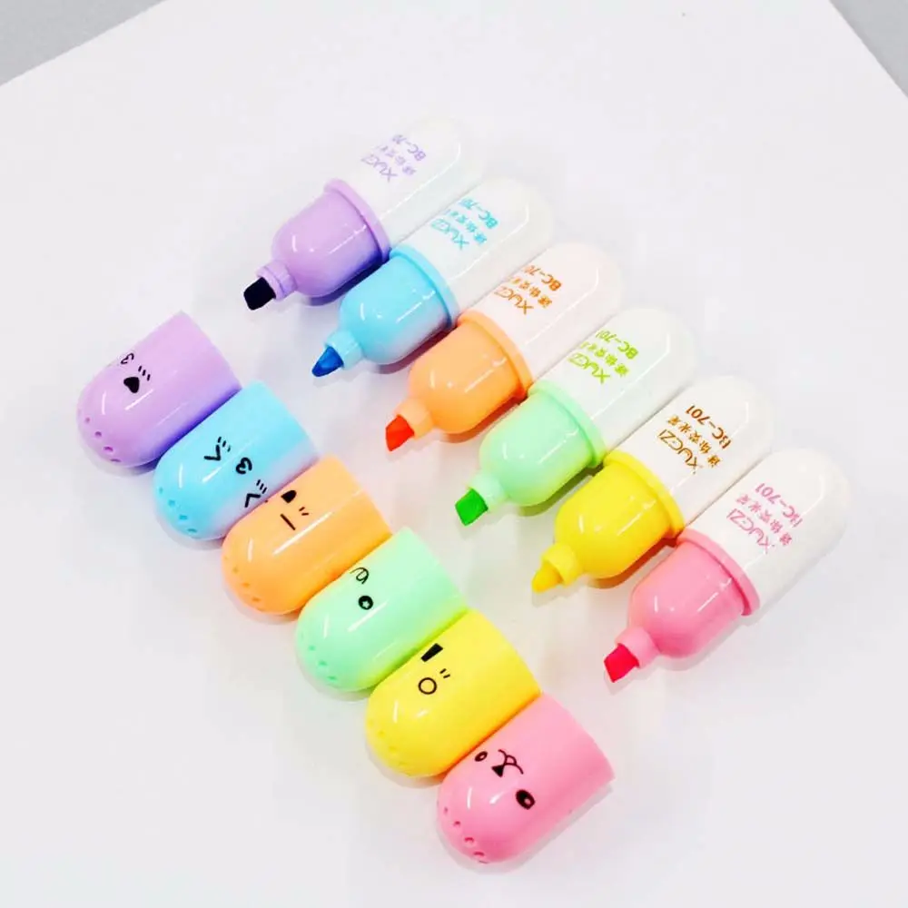 6 pcs/lot Capsules Shape Highlighter Vitamin Pill Design Mini Highlight Marker DIY Color Pens for Students Stationery Gifts