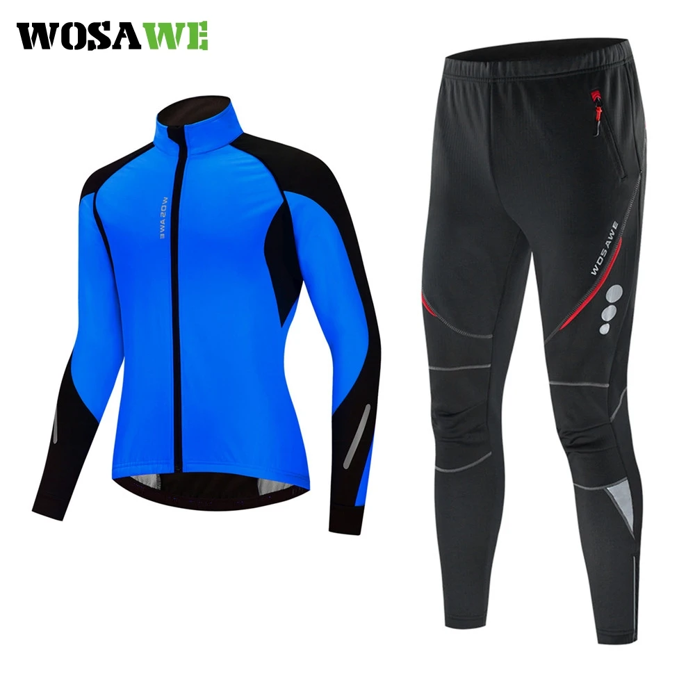 

WOSAWE Men Sport Sets Cycling Running Tracksuit Winter Sweatshirt Sportswear Male Suit Two Piece Set Casual Reflective