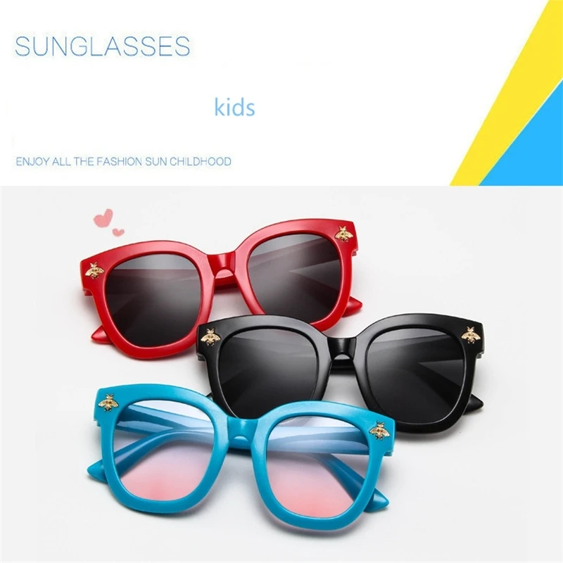

New Fashion Boys Girls Colorful Tint Lens Oversized Bees Decoration Square Sunglasses Kids Cool Eyewear Glasses Uv400