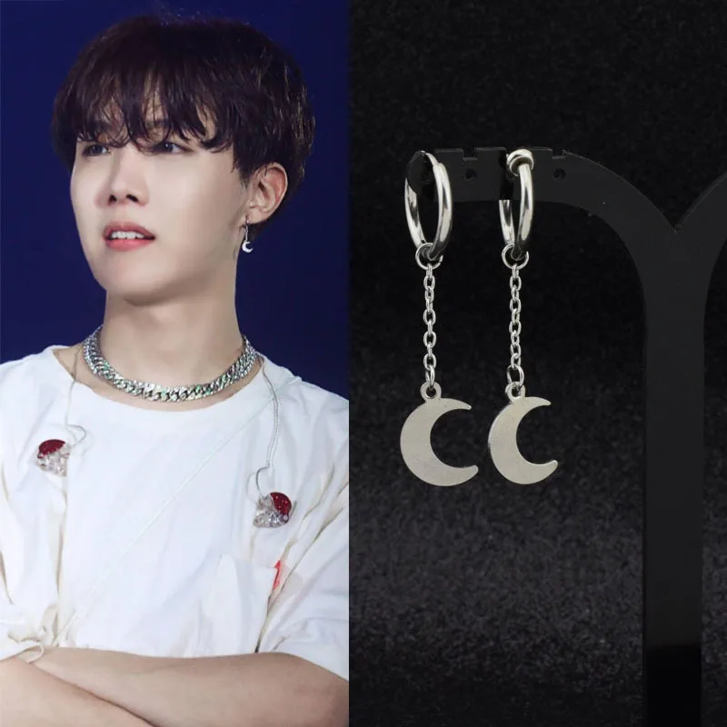 Bangtan серьги для мальчиков 2019 женские мужские лунные цепи из нержавеющей стали