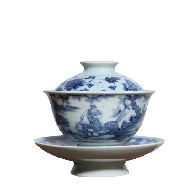 Creaci&oacute;n bajo la monta&ntilde;a habitaci&oacute;n Xiao Heyue despu&eacute;s de han xin tres t&eacute; a mano tueen imitaci&oacute;n Ming cuenco azul y blanco-2