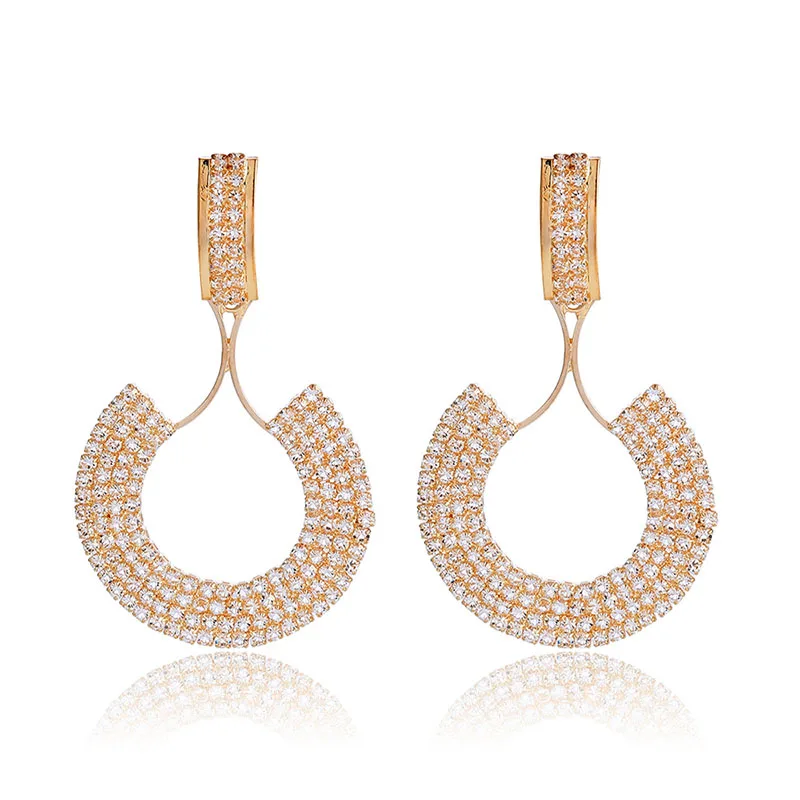 

HMES Fashion Women'S Earrings Zircon Gold Pendant Geometric Round Earrings Party Jewelry Accessories Gift