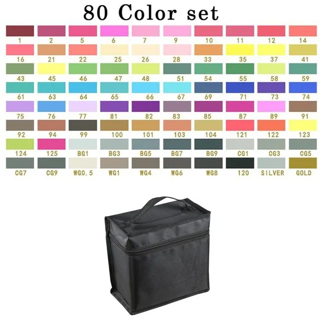 80 Color with a bag Улучшенный художественный маркер спиртовые маркеры двуглавый маркер ручка комплект, принадлежности для живописи красочные водонепроницаемые ручки кисти ручка чертежные маркеры - Цвет: 80 Color with a bag