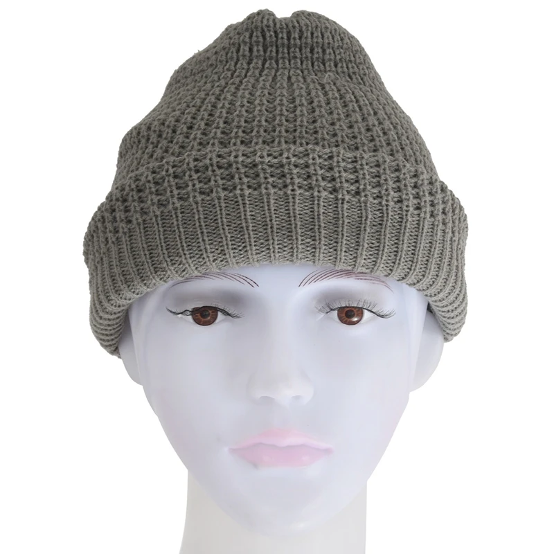 Мужская Вязаная Шапка-бини с напуском серого цвета для лета и зимы | Аксессуары