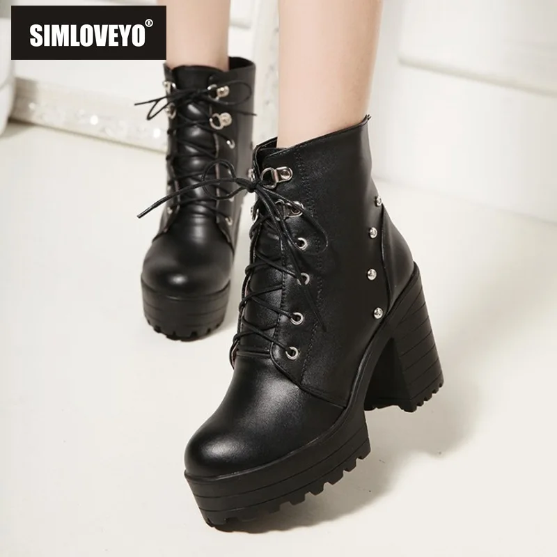Женские ботильоны с круглым носком SIMLOVEYO ботинки на платформе и массивном