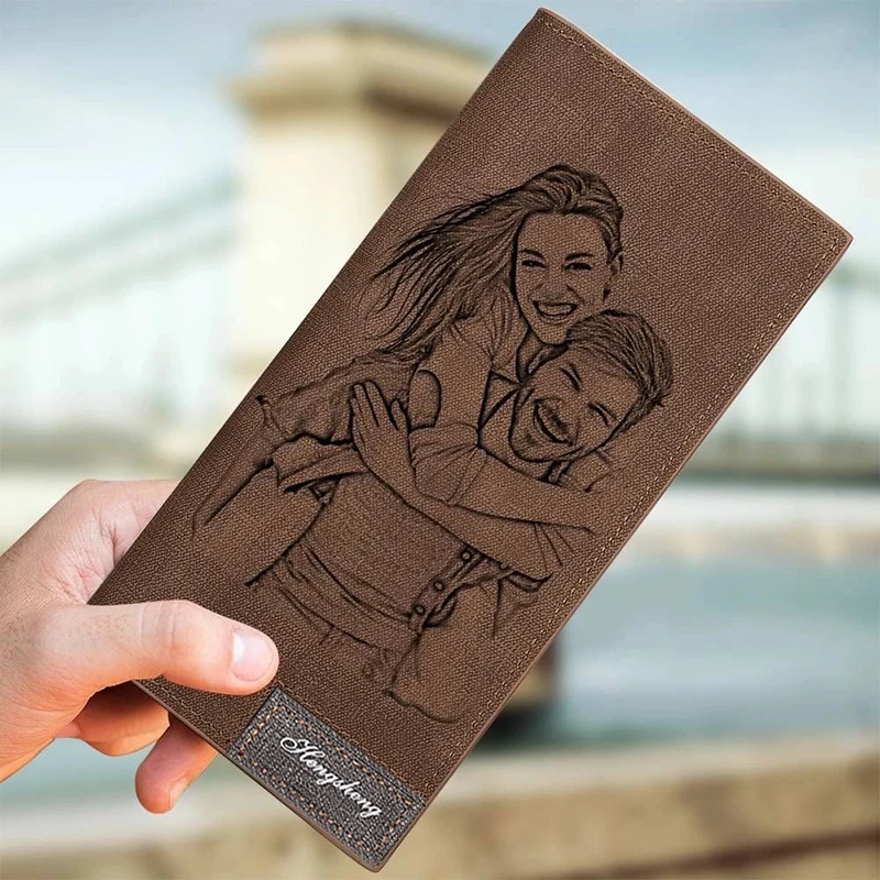 Long Slim Male Purses Custom Picture Carving Money Clip Picture Wallet Vintage Brand High Quality Leather Men Wallets