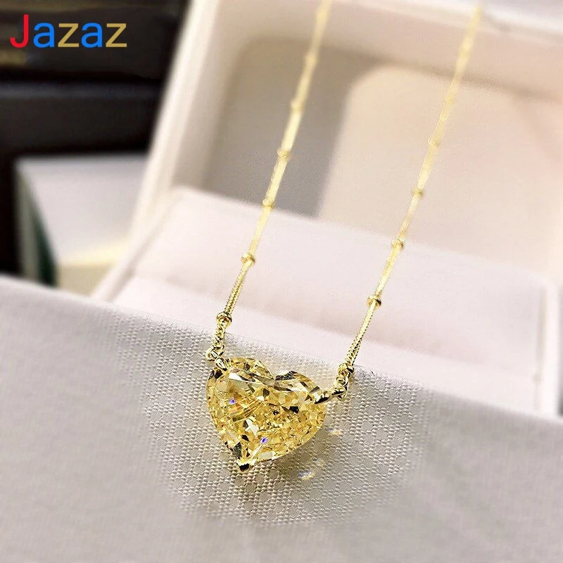 

Jazaz 100% 925 Sterling Silver Heart Shape Pink Yellow 5A Zircon Pendant Necklace Women Wedding Party Fine Jewelry Gifts B0776