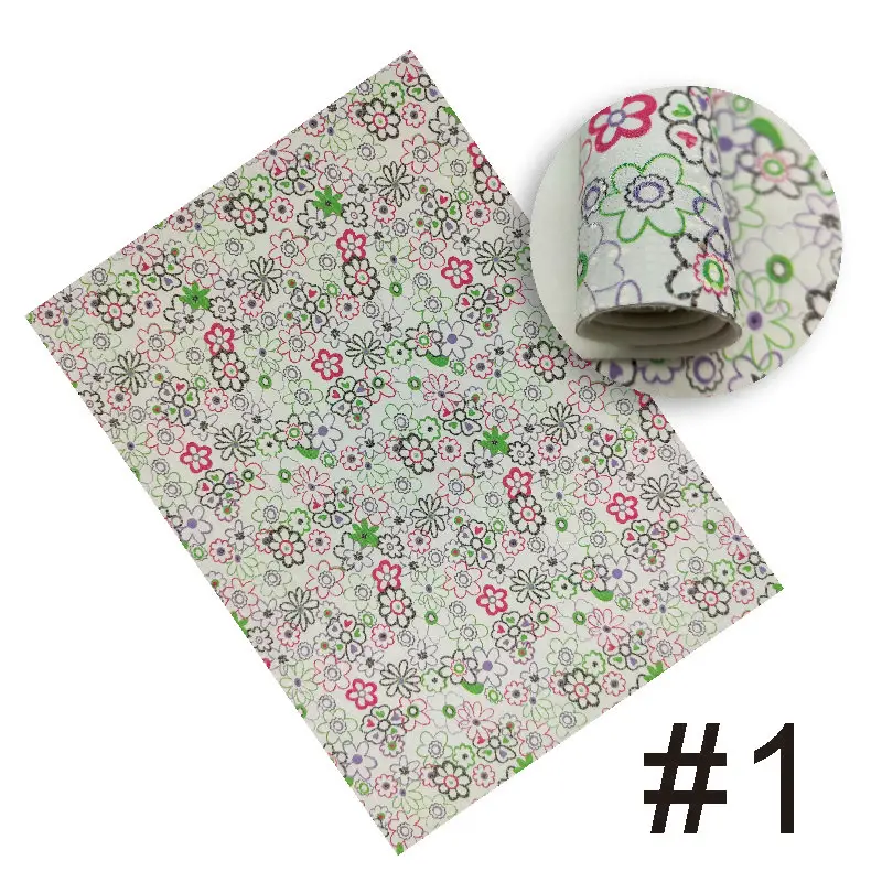 

8.2"*11.8" A4 Watercolor Flower Printed Fingerprint Glitter Faux Leather DIY Sewing Bags Shoes Synthetic Leather Fabric For Bows