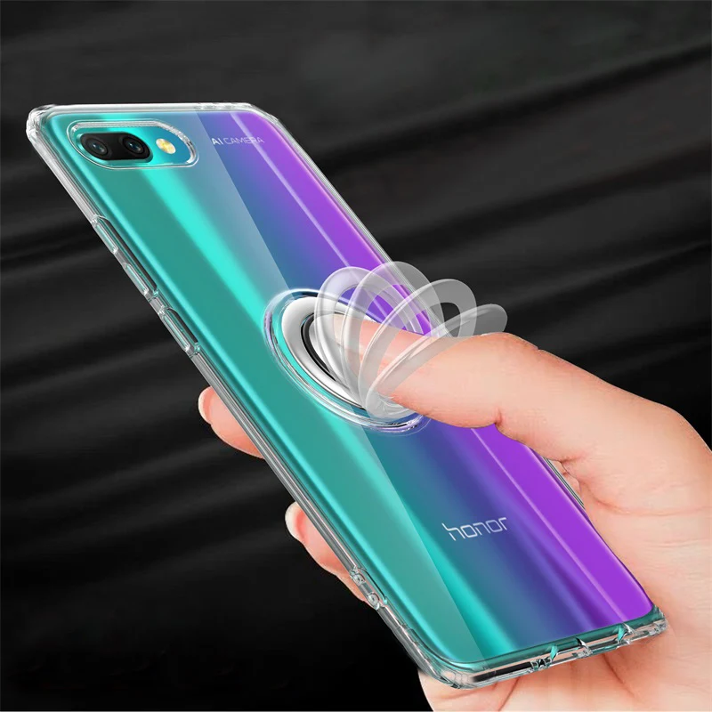 Роскошный чехол для телефона s для huawei honor 10 чехол Прозрачная мягкая силиконовая защита из ТПУ кольцо магнетизм чехол для honor 10 Coque