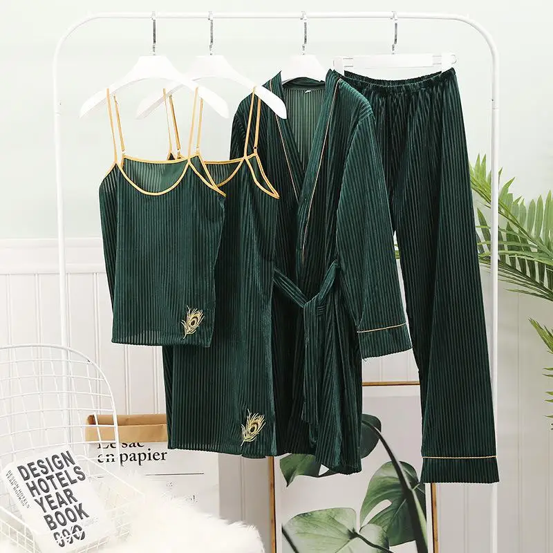 4pcs Robe 4 Новинка, Осенний бархатный женский халат, набор, сексуальное кружевное кимоно, халат, 2 шт., ночная рубашка, Свадебный халат для невесты, M, L, XL - Цвет: 4pcs Robe 4