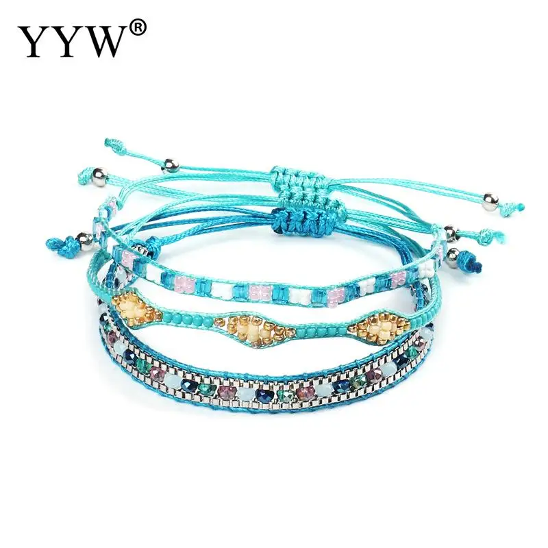 3 шт./компл. винтажный женский синий нейлоновый браслет с разноцветными бусинами