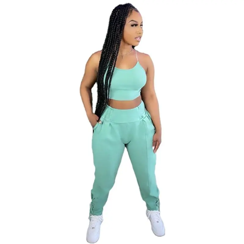 

Tracksuit Two Piece Set Sling Tops Tie Leg Sweatpants Women Tracksuit Wholesale Item Loungewear Workout Matching Sets