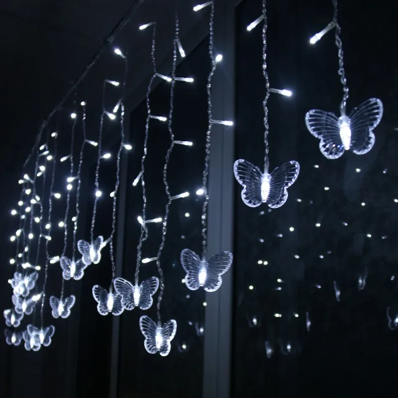 

LED Butterfly Curtain Light Ices Strip Butterfly Pendant Light String Indoor Outdoor Decoration TT-best
