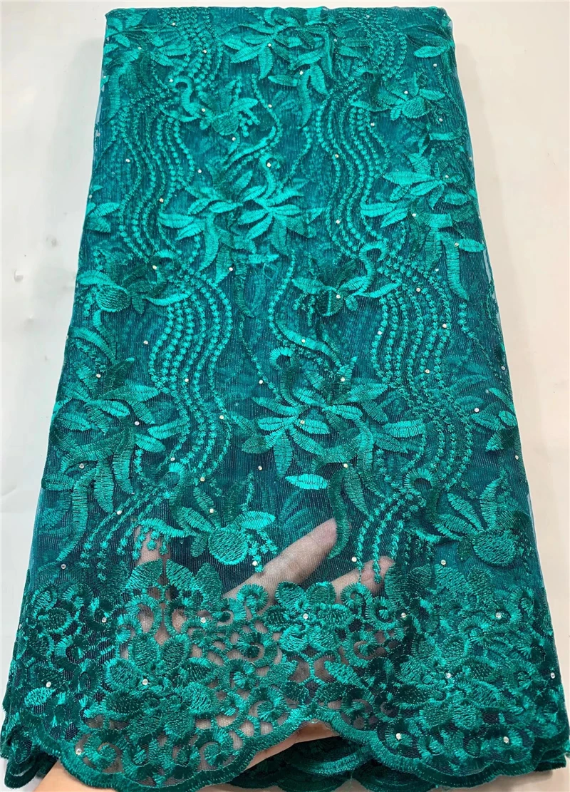 

African Tulle Lace 5Yards High Qulaity Nigerian Lace In Green French Mesh Lace With Rhinestones