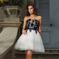 simple black applique white tulle mini homecoming dresses sexy strapless short dress woman a line backless gowns for 2022