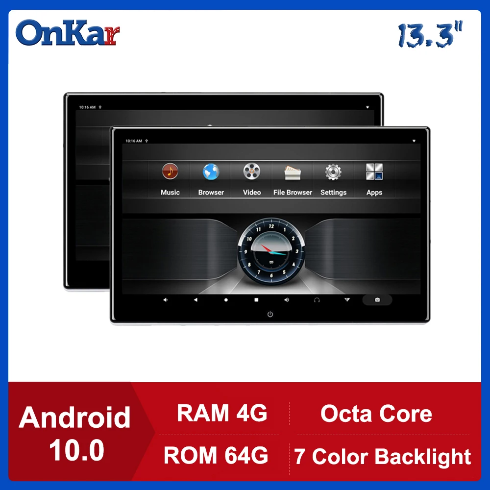 

ONKAR 13.3 Inch 4GB+64GB Car Backseat Entertainment Android 10.0 System Support 4K 1920*1080P Headrest Monitor Screen Mirroring