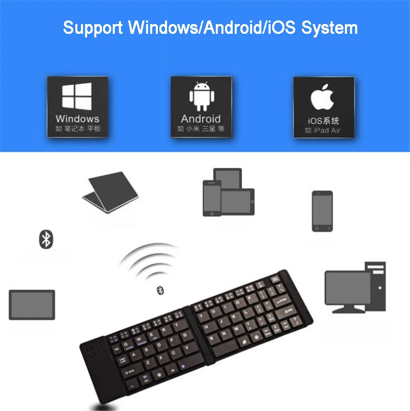 

Mini Bluetooth Wireless USB Rechargeable Light-Handy Keyboard Foldable Portable Keyboard for PC Laptop Computer Mobile Phone