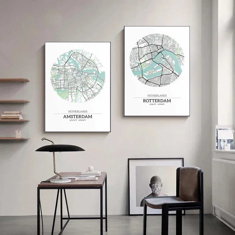

Постер с картой Амстердама и роттердама, Нидерланды