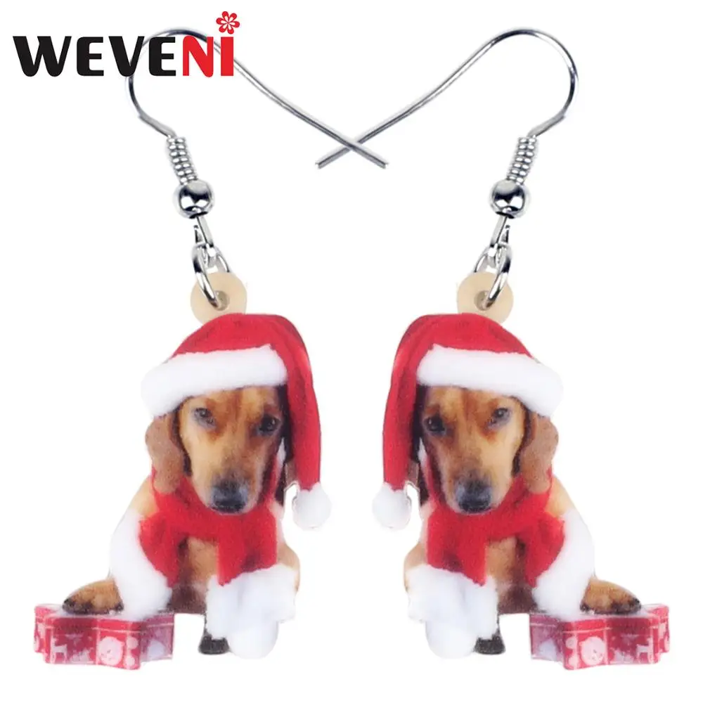 WEVENI акриловый Рождественский шарф Бассет Хаунд Собака Подарочная коробка серьги