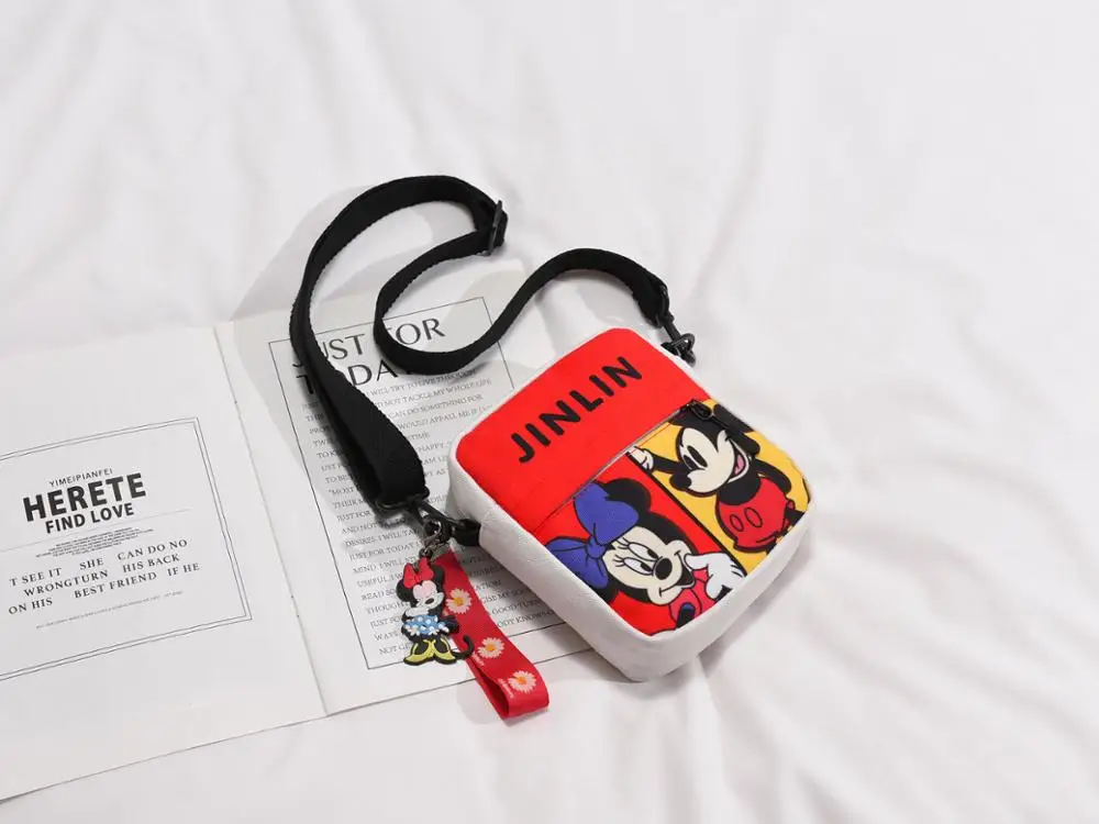 

Disney cartoon Mickey female fashion canvas mobile phone bag female shoulder messenger coin bag male fashion card bag snack bag