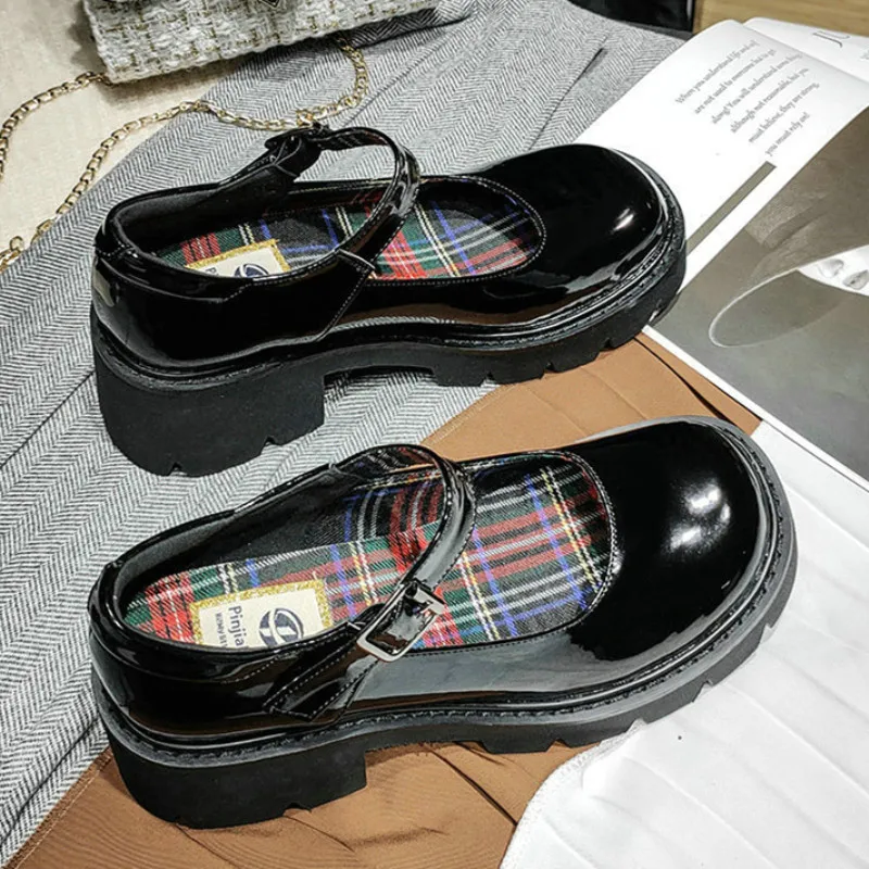 Женские туфли-лодочки на толстой подошве Туфли Мэри Джейн в стиле ретро кожаные