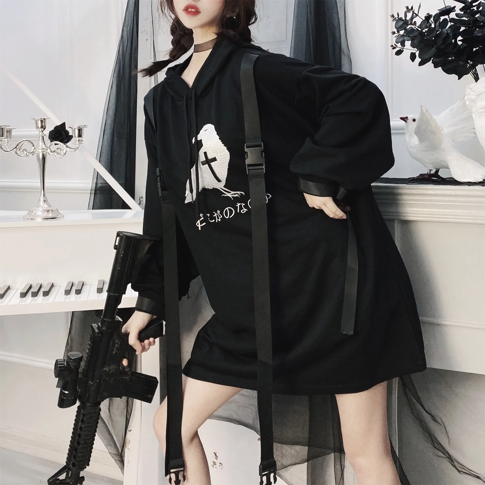 Осенняя Толстовка в стиле Харадзюку Женская толстовка готическом с вышивкой