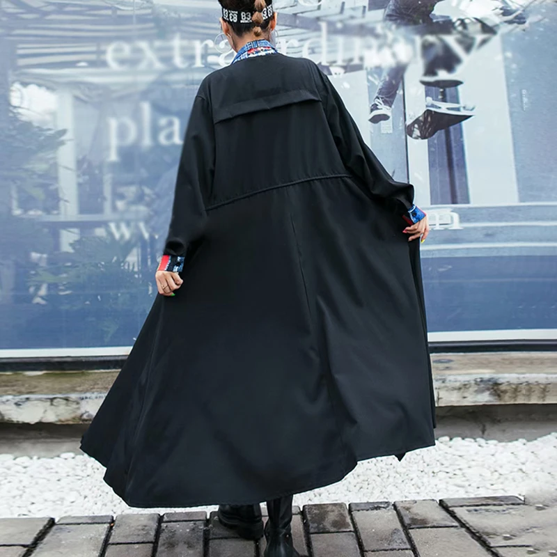 

kywommnz Women Long Sleeve Windbreaker Jacket Oversized Loose Coat Black Color For Spring Autumn 2021 E380