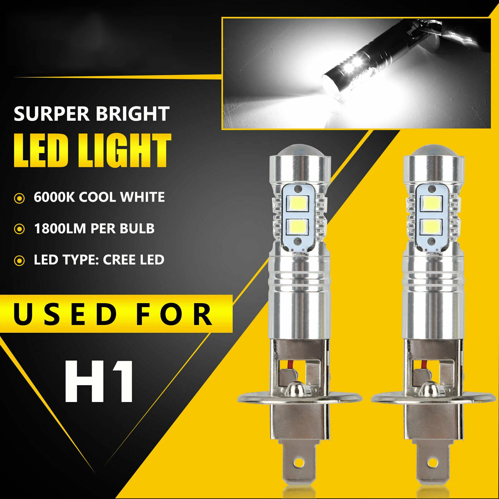 

4pcs H1 LED Car Lamp Fog Driving Light Bulb Headlight 1800LM 6000K Ice Blue Driving Bulb Accessories DC 12V SMD 10 LED H1