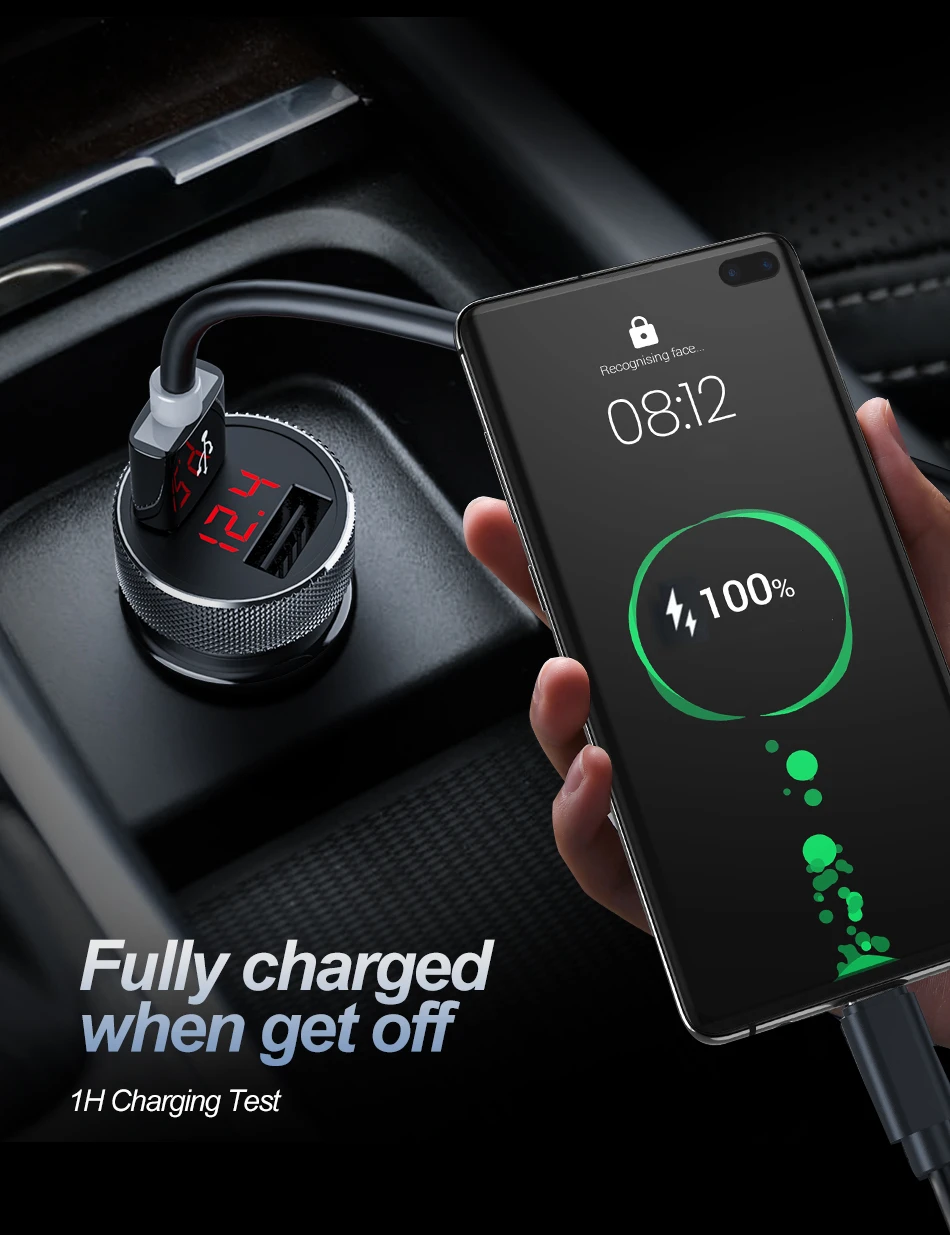 Metal QC 3.0 Dual USB Car Charger Quick Charge 3.0 Fast Charging For iPhone Xiaomi Huawei Samsung Auto Digital LED Display 65 watt charger