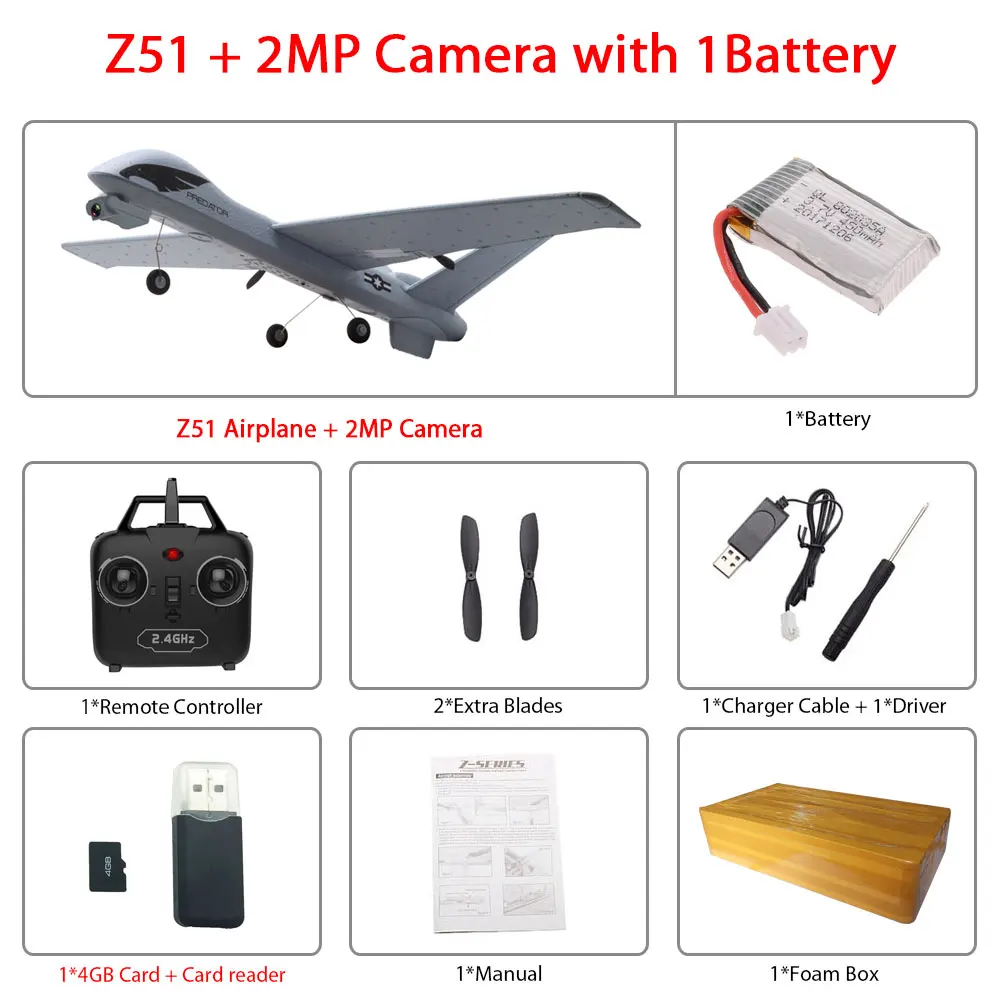 2MP 1B foam box Радиоуправляемый самолет Z51 из ЕПП-пены с HD камерой 2 Мп или без камеры, 20 минут в полете - Цвет: 2MP 1B foam box